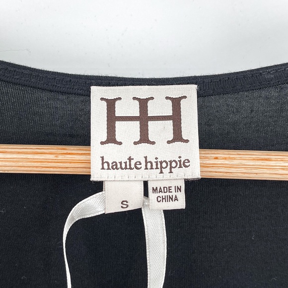 Haute Hippie black long sleeve draped front mini dress, size Small - Picture 3 of 7